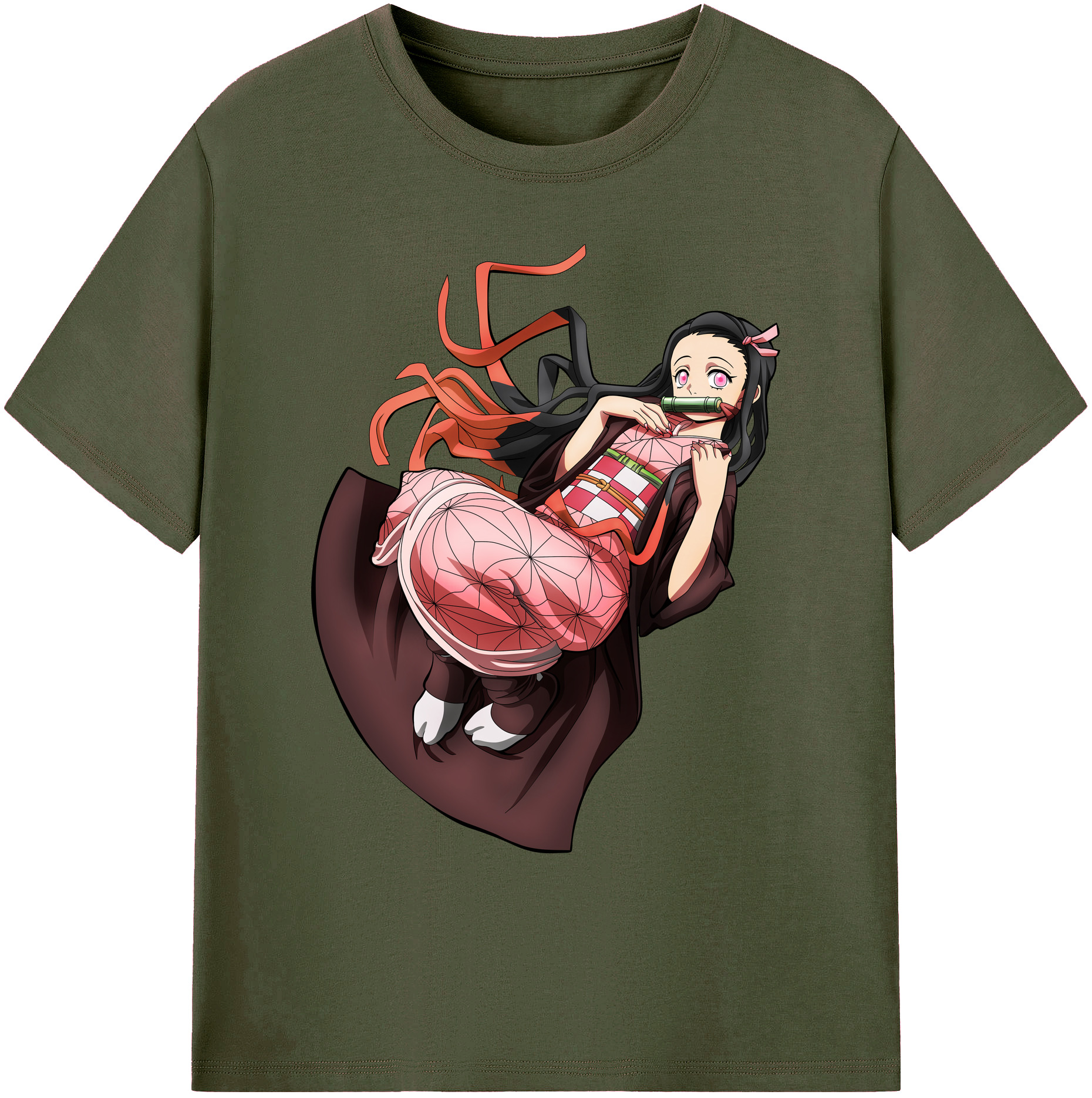 （画像用） 鬼滅の刃（きめつのやいば）竈門 禰󠄀豆子／かまど ねずこ Kamado Nezuko 綿100％ メンズ半袖Tシャツ｜肌触りやわらか＆通気性